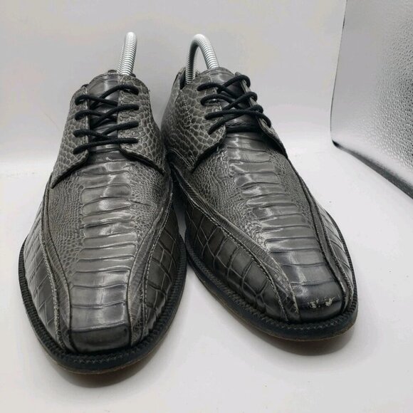 Stacy Adams Mens Gray Leather Crocodile Print Oxford Shoe 8.5 M Pietro 24675 - Picture 4 of 8